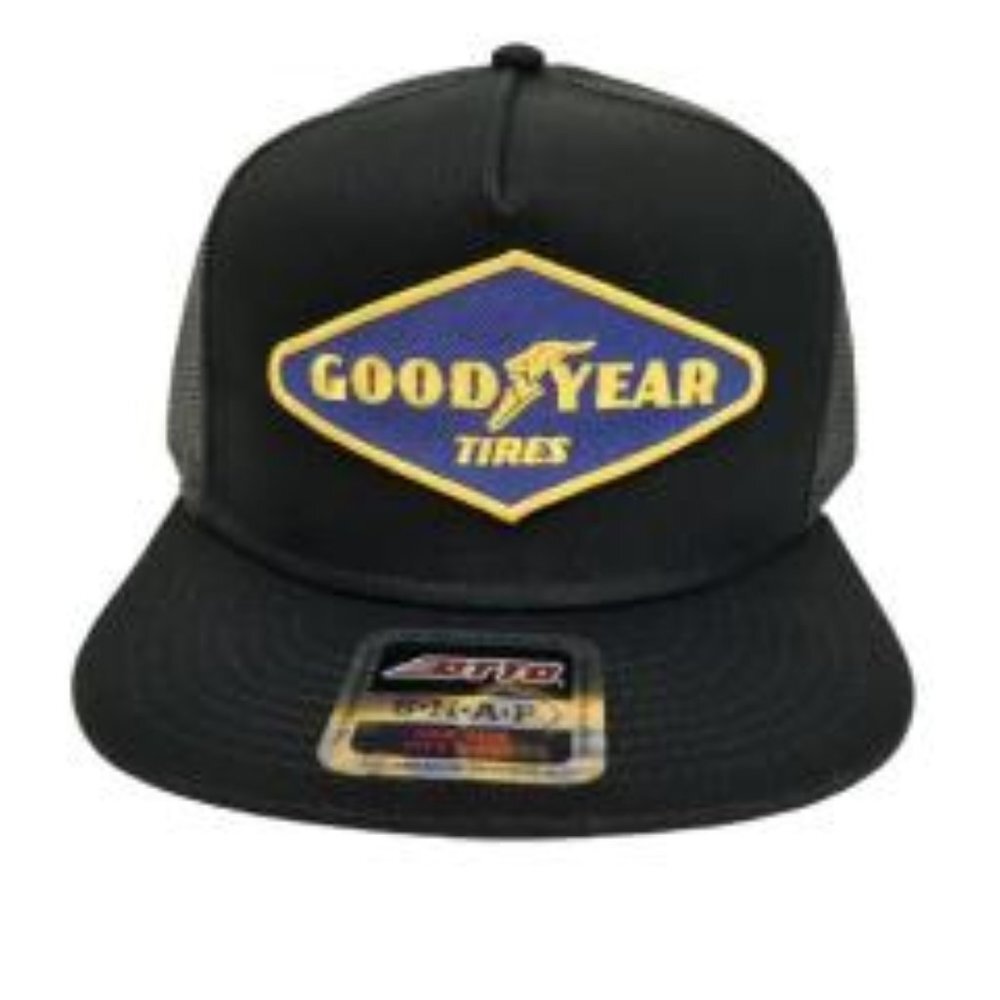 Otto Flat Brim Good Year Tires Patch Trucker Cap Embroidered Mesh Snapback